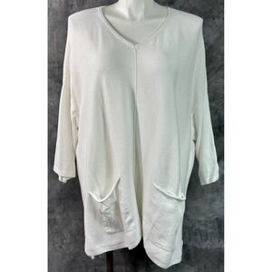 Coldwater Creek Off White Ribbed Oversized Dropped Shoulders Sweater 3X (15951))